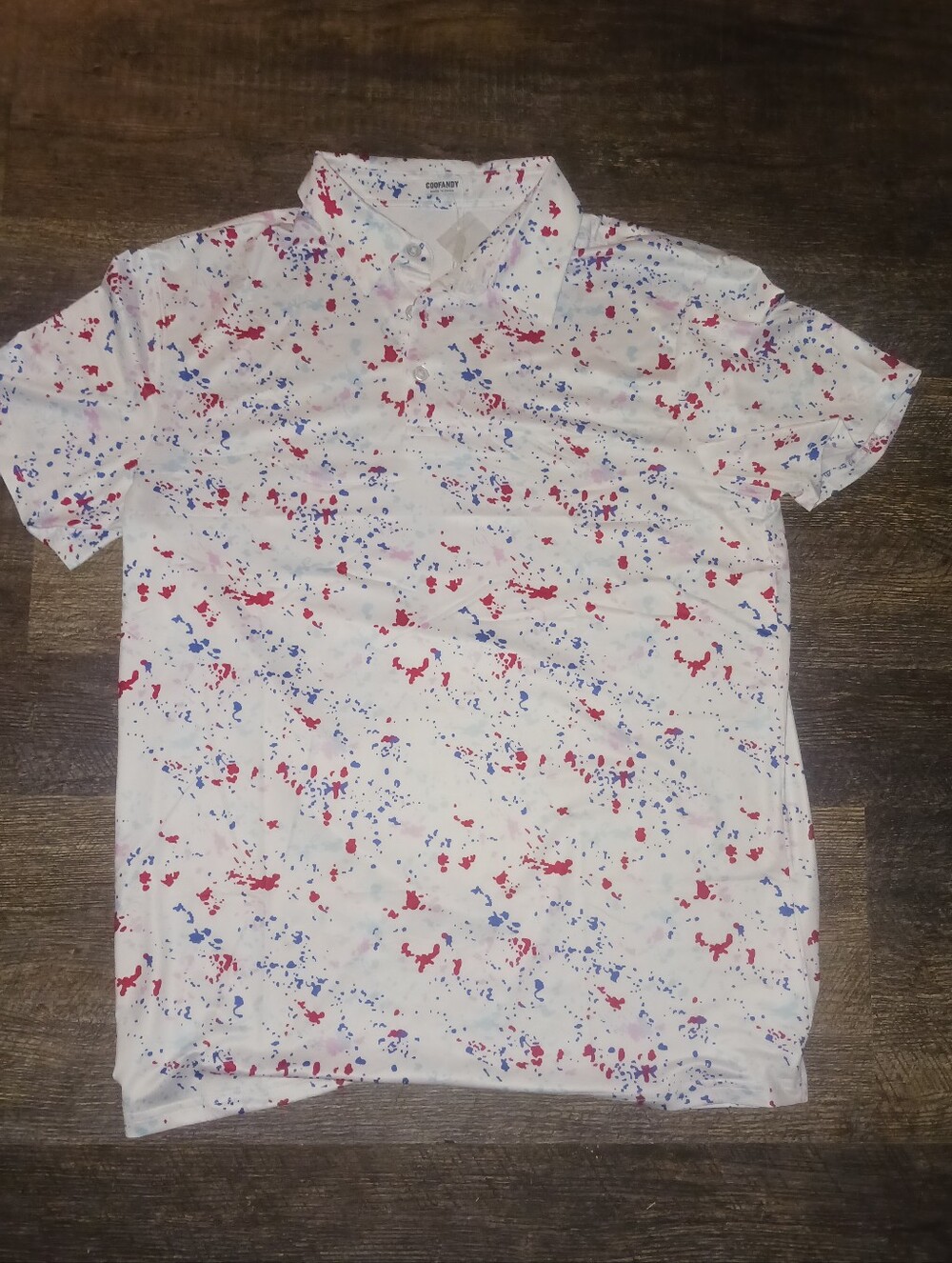 Coofandy Golf Shirt mens  NWT Paint Splatter Design White M